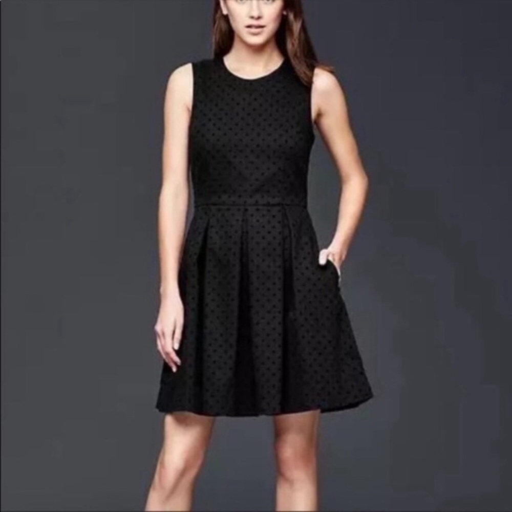 Gap Black Fit N Flare Velvet Polka Dot Dress